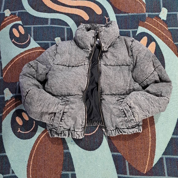 🌈GARAGE ACID WASH DENIM PUFFER JACKET-XS - Picture 2 of 8